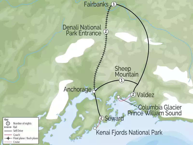Alaska Rail & Road Trip Circle Tour map