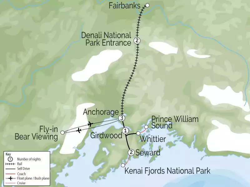 Alaska Self Drive & Alaska Railroad Vacation  map