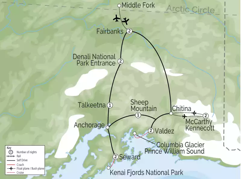 Best of Alaska Self Drive Road Trip with Arctic Circle map