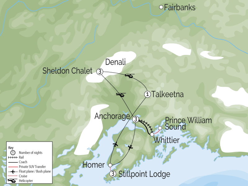 Luxury Lodges in Alaska Ultimate Package map