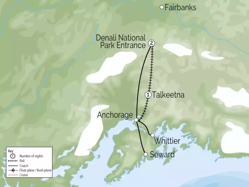 Talkeetna Denali Alaska Rail Explorer | Cruise Connector map