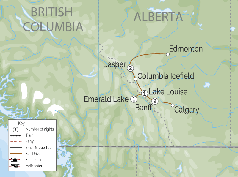 Canadian Rockies Lakes and Glaciers Selfdrive map