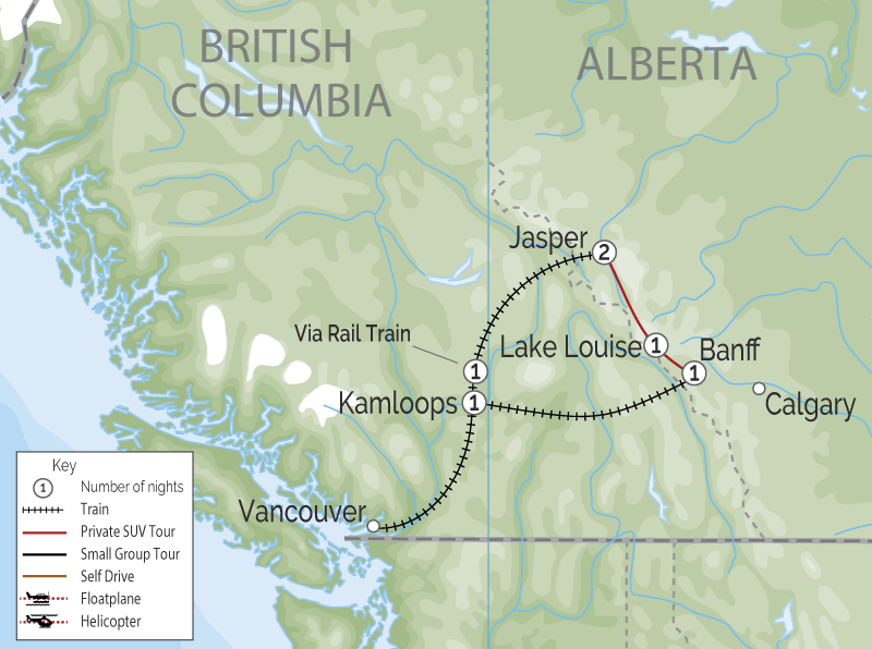 Canadian Rockies Train Tour Grand Circle map