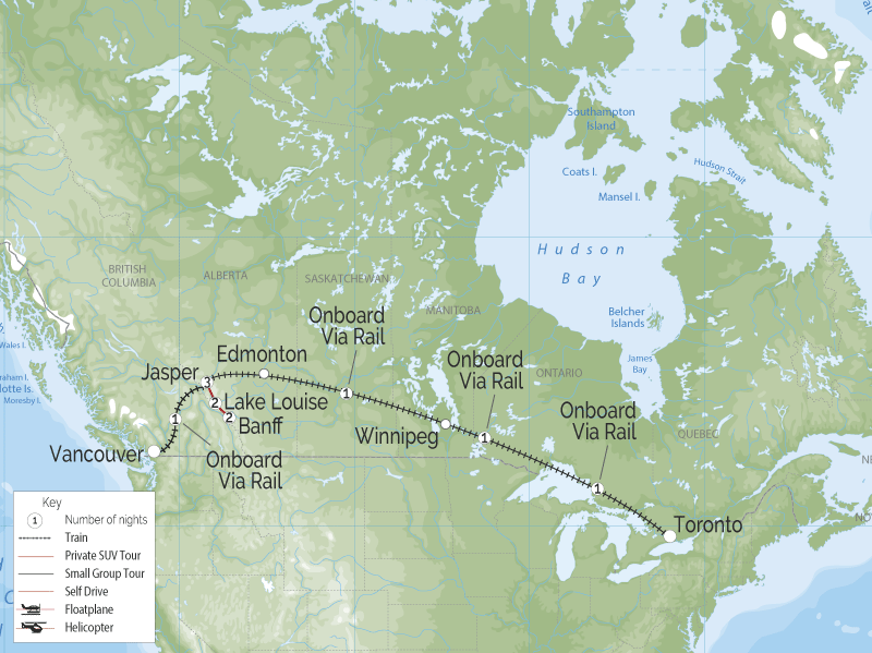 Trans Canada Winter Train Tour | Toronto to Vancouver map