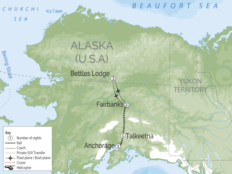 Alaska Aurora Rail Adventure | Bettles Lodge  map