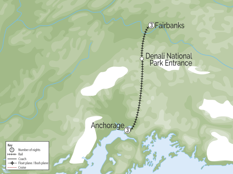 Alaska Northern Lights Aurora Train | Winter Delights map