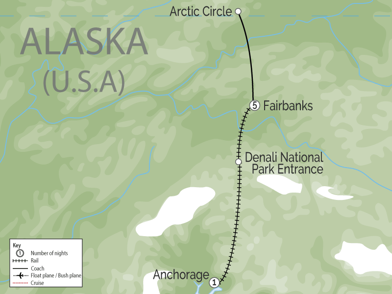 Alaska Northern Lights Tour | Anchorage to the Arctic map