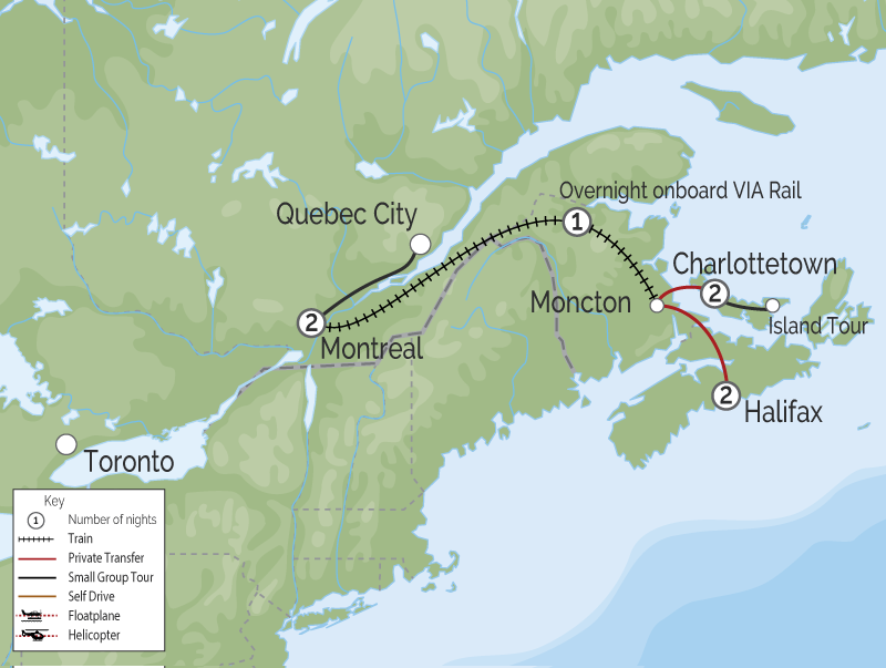 Atlantic Maritimes Explorer by Rail Halifax to Montreal Map