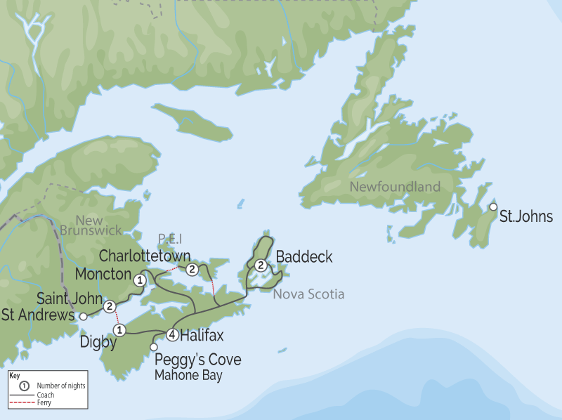 Complete Atlantic Maritimes Small Group Tour map