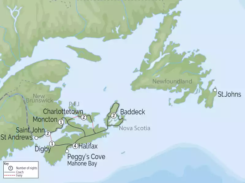 Complete Atlantic Maritimes Small Group Tour map