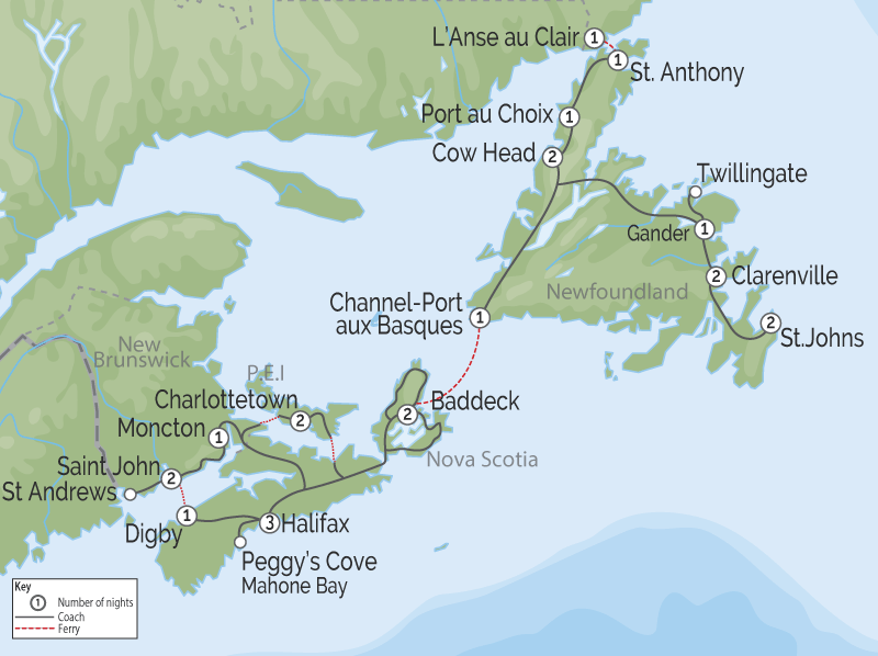 Great Atlantic Canadian Experience Small Group Tour map