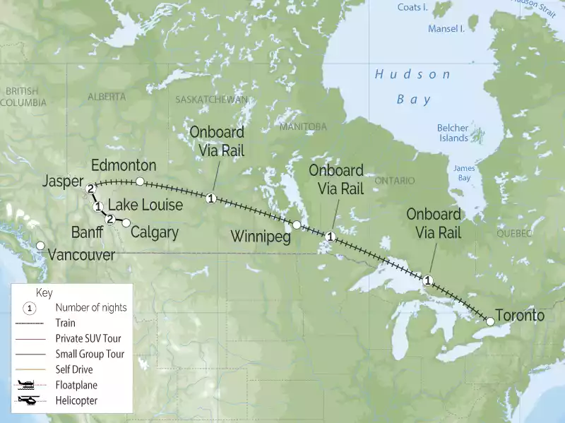 Canada’s Iconic Rail Route | Canadian Rockies to Toronto map