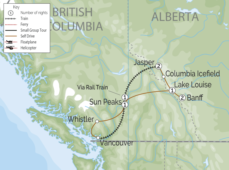 Canadian Rockies Road Rail Retreat Map