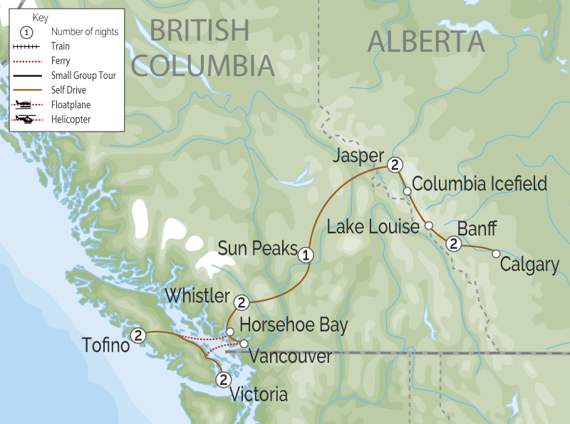 Canadian Rockies Vancouver Island Road Trip Map map