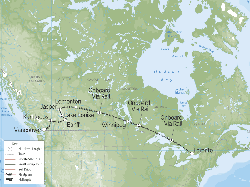 Canadian Trails Rail Across Canada Vancouver to Toronto Map