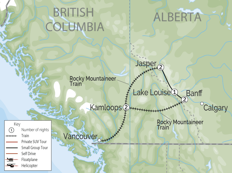 Classic Rocky Mountain Rail Circle Tour | Rocky Mountaineer map