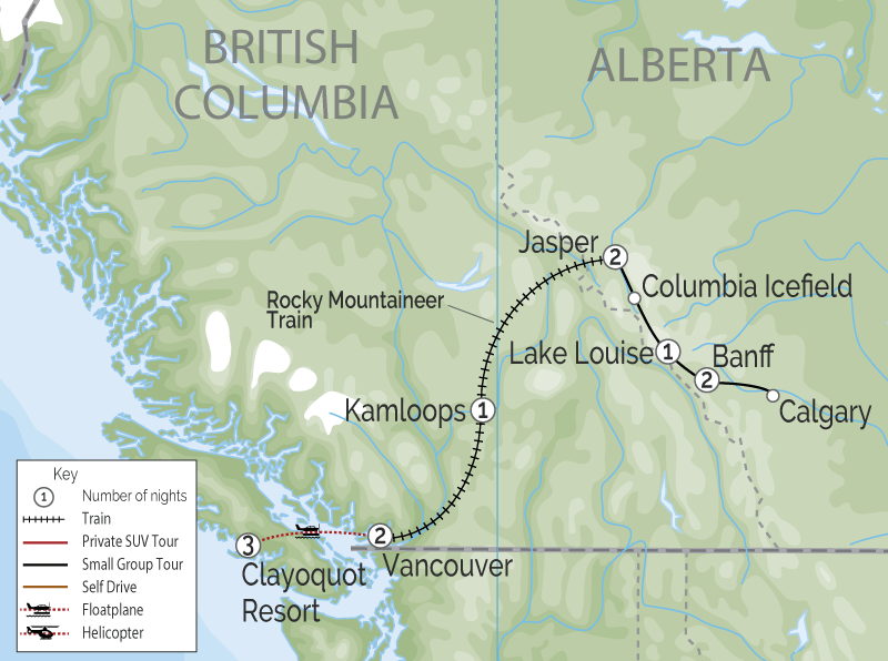 Clayoquot Wilderness Lodge | Canadian Rockies Train Vacation Combo map