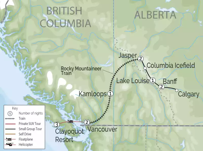 Clayoquot Wilderness Lodge | Canadian Rockies Train Trip Combo map