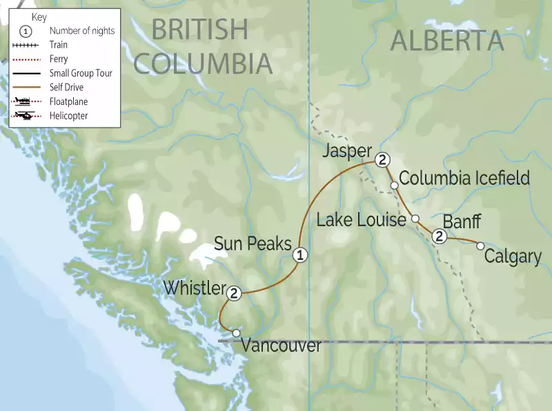 Discover Whistler and the Canadian Rockies Road Trip map