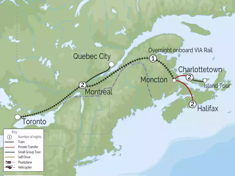 Explore Eastern Canada by Train | Halifax to Toronto map