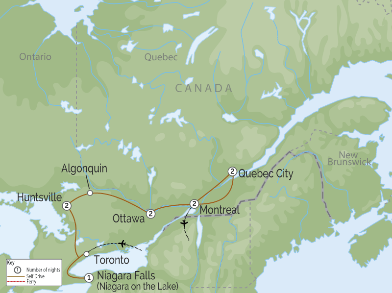 Eastern Canada Highlights Driving Tour Map