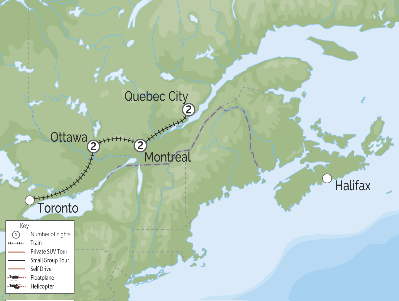 Eastern Canada Train Tour of the Capital Cities Ottawa Montreal Quebec Map