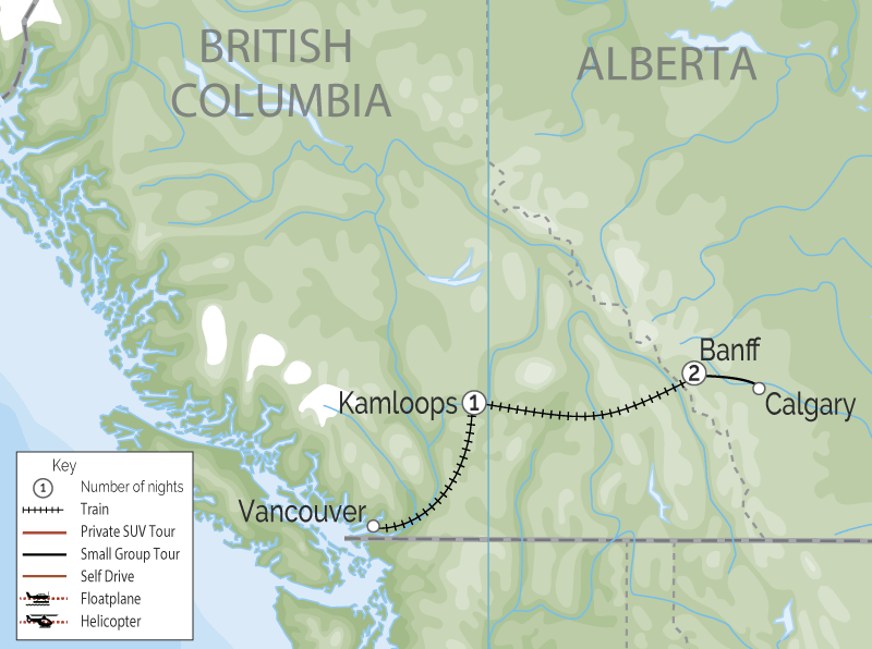 First Passage to the West on the Rocky Mountaineer Train map