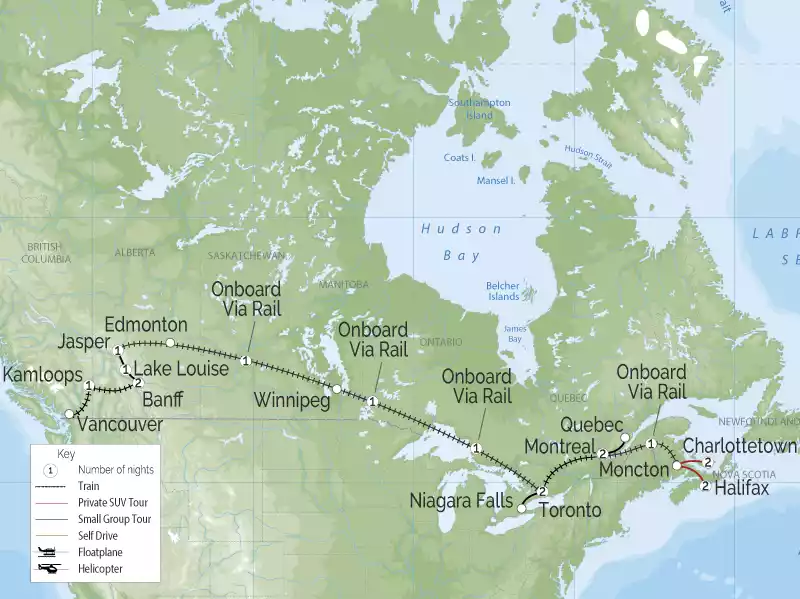 Grand Canadian Rail Journey | Halifax to Vancouver map