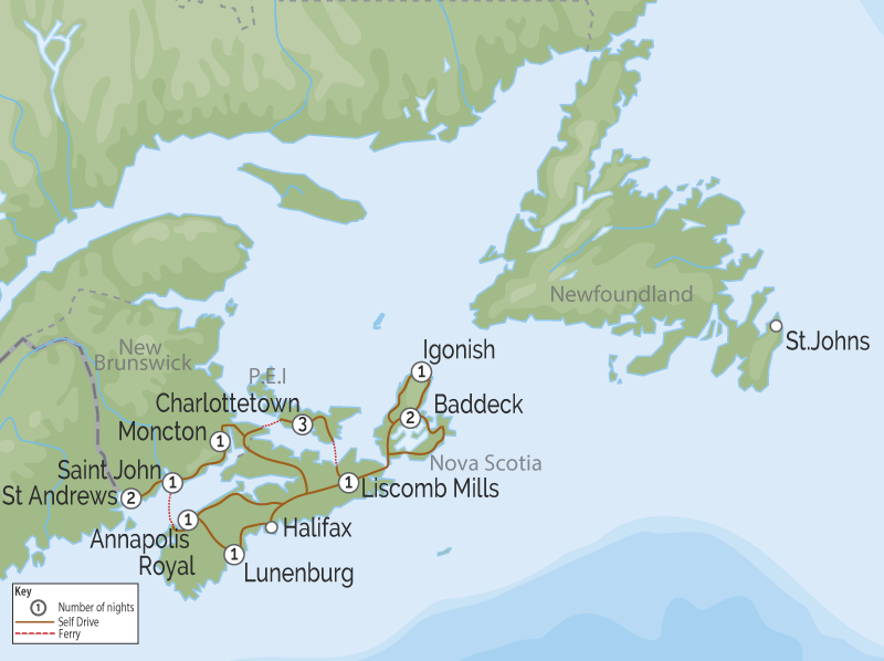 Grand Canadian Maritimes Self Drive map