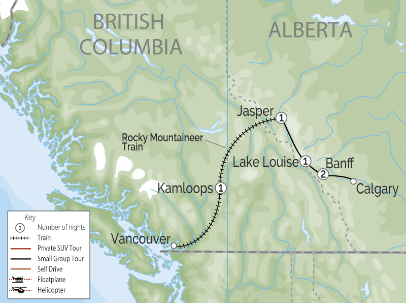 Jewels of the Canadian Rockies by Rail Rocky Mountaineer Map map