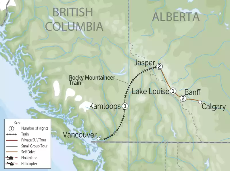 Journey Through the Canadian Rockies Rail Drive Rocky Mountaineer Map
