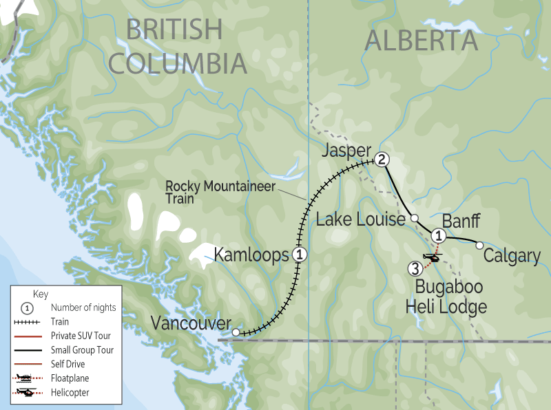 Journey Through the Clouds Rail Heli Adventure Rocky Mountaineer Map