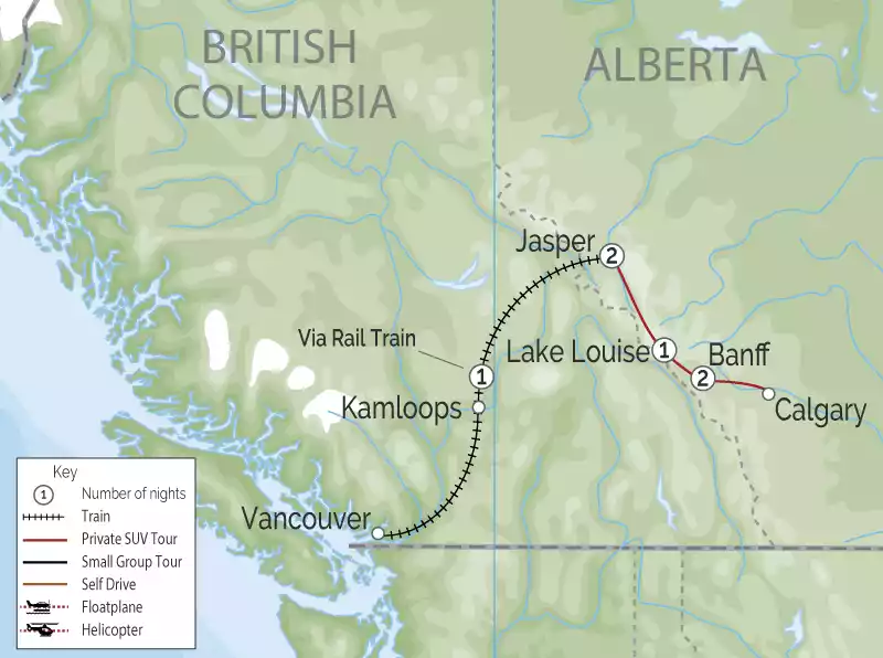 Luxury Winter Train Tour to the Canadian Rockies | VIA Rail map