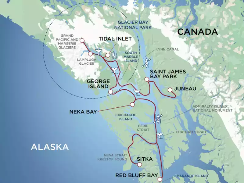Small Ship Cruises Alaska | Northern Passage with Glacier Bay & Sitka map