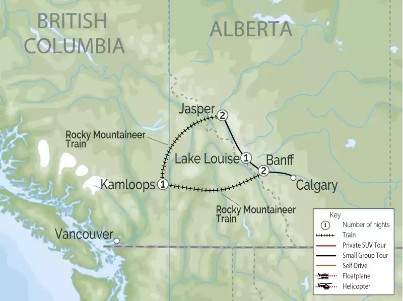 Passage to Peaks Circle Tour with Rocky Mountaineer  map