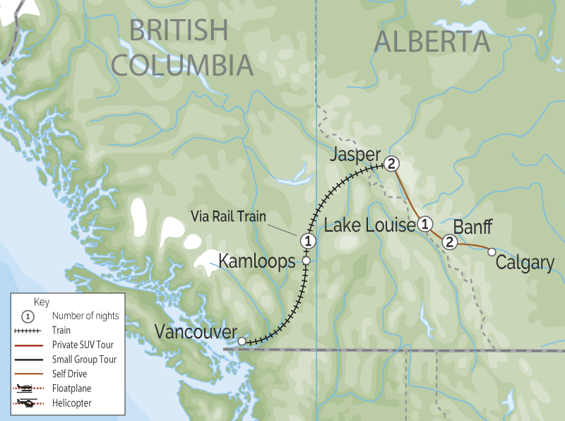 Rail Drive Through the Rockies Via Rail Self Drive Map