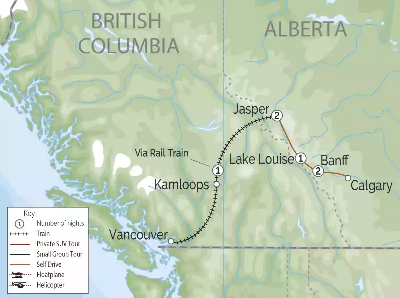 Rail & Drive through the Canadian Rockies | VIA Rail | Self-drive map