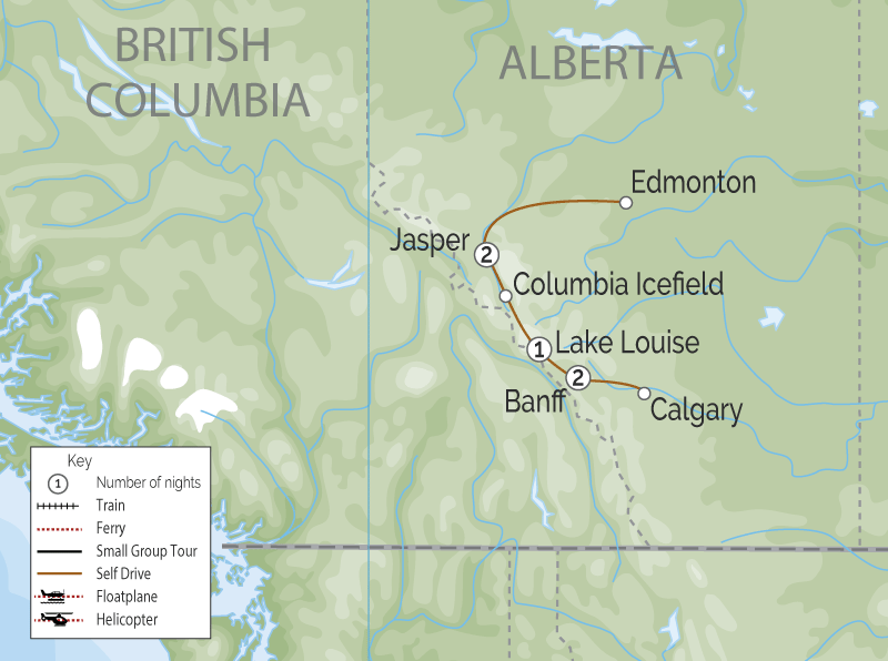 Road Trip through the Canadian Rockies map