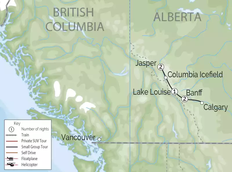 Canadian Rockies Small Group Tour | Rockies Splendour map