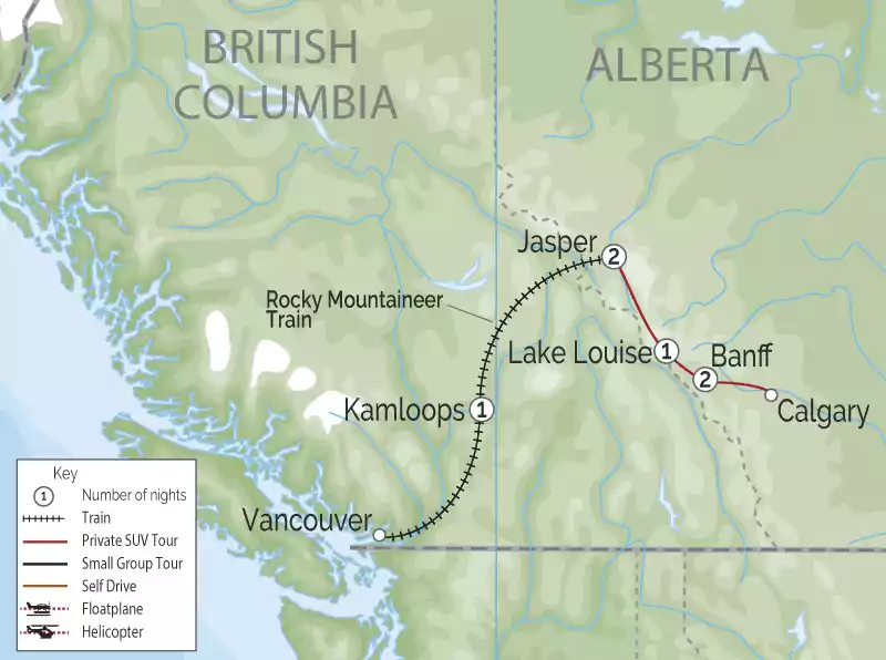 Signature Canadian Rockies by Train | Private Touring | Rocky Mountaineer map