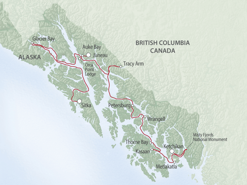 Small Ship Cruises Alaska | Alaska’s Inside Passage Sojourn map