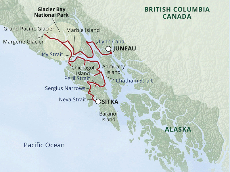 Small Ship Cruises Alaska | Northern Passage & Glacier Bay map