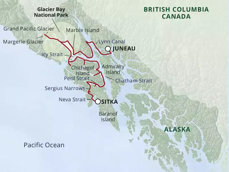 Small Ship Cruises Alaska | Northern Passage & Glacier Bay map