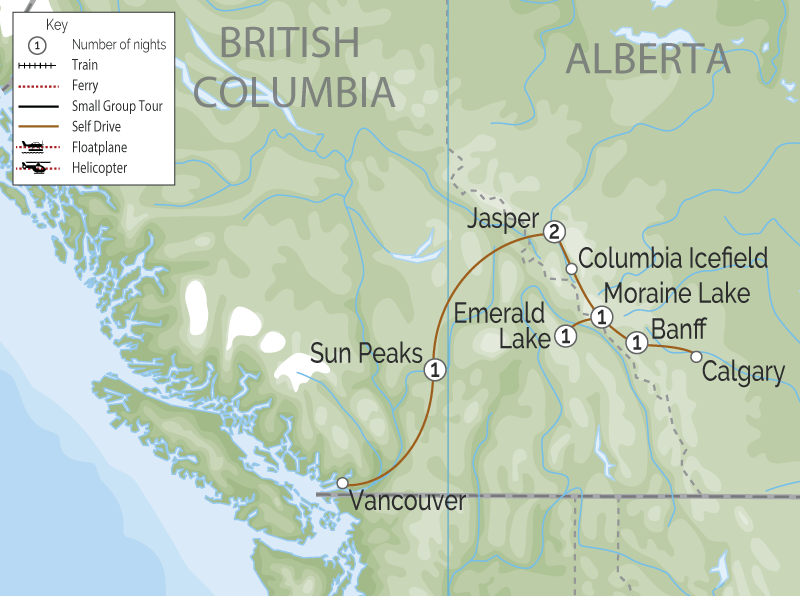 Spectacular Lodges of the Canadian Rockies Road Trip Map map