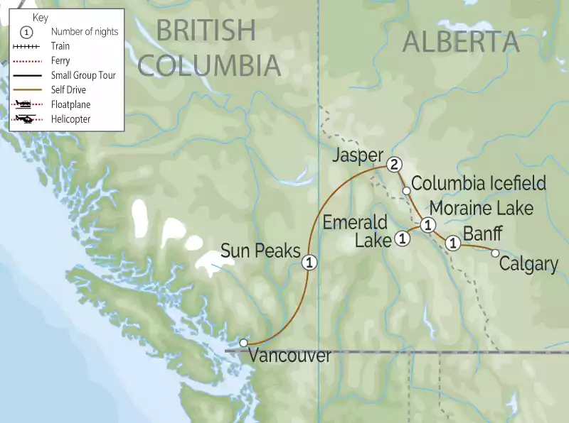 Spectacular Lodges of the Canadian Rockies Road Trip Map