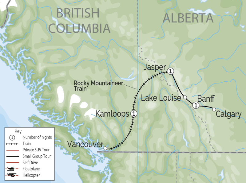 Spectacular West Train to the Canadian Rockies Rocky Mountaineer Map