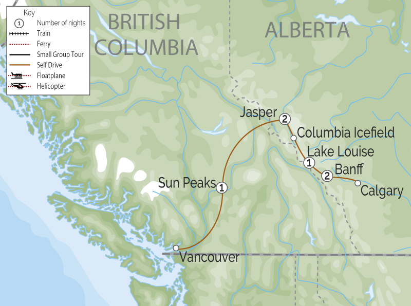 Spirit of Western Canada & the Rockies Road Trip map