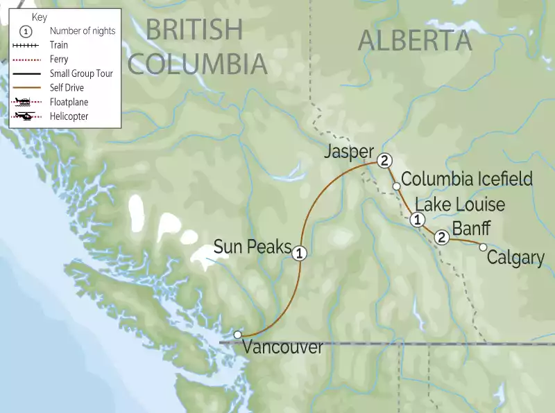 Spirit of Western Canada the Rockies Road Trip Map