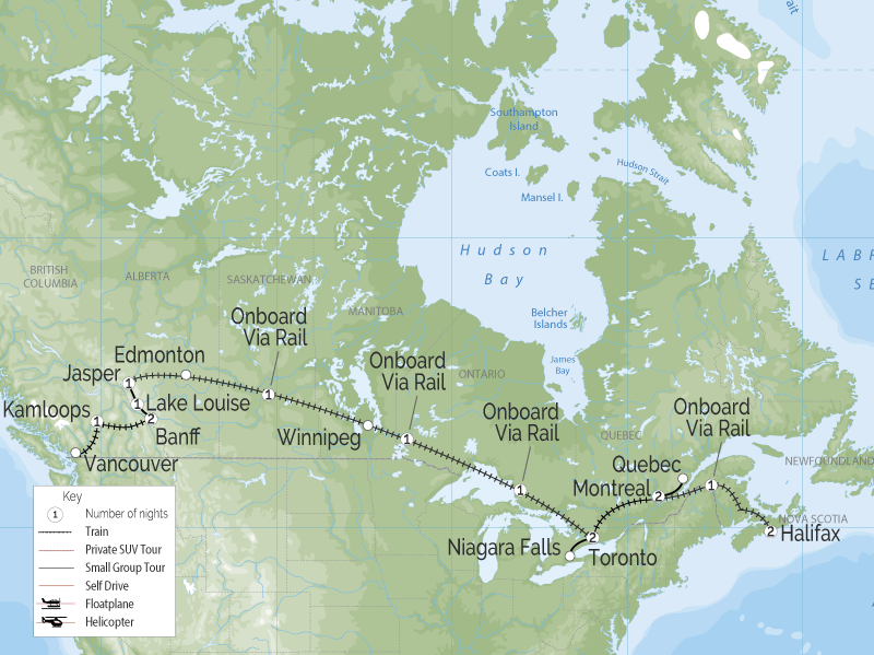 Trans Canada Train Tour Adventure | Halifax to Vancouver map