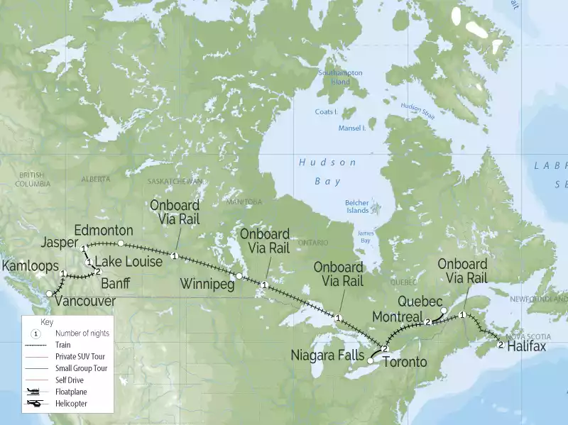 Trans Canada Rail Vacation | Halifax to Vancouver map